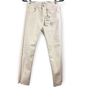 NWT Zara Raw Hem Slim Fit White Denim Pants Womens Sz 6